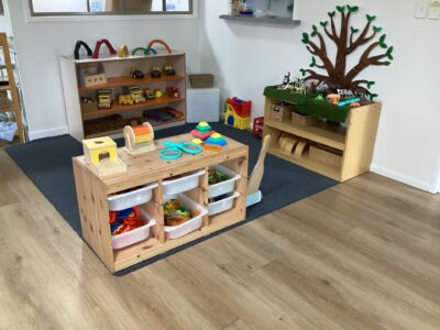 Sensory bins and play area in the toddler room